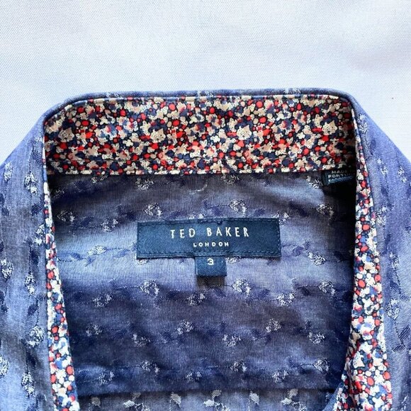TED BAKER MEN'S BRILLAN SHIRT IN DENIM BLUE FLORAL PRINT - M (3) - Picture 5 of 9